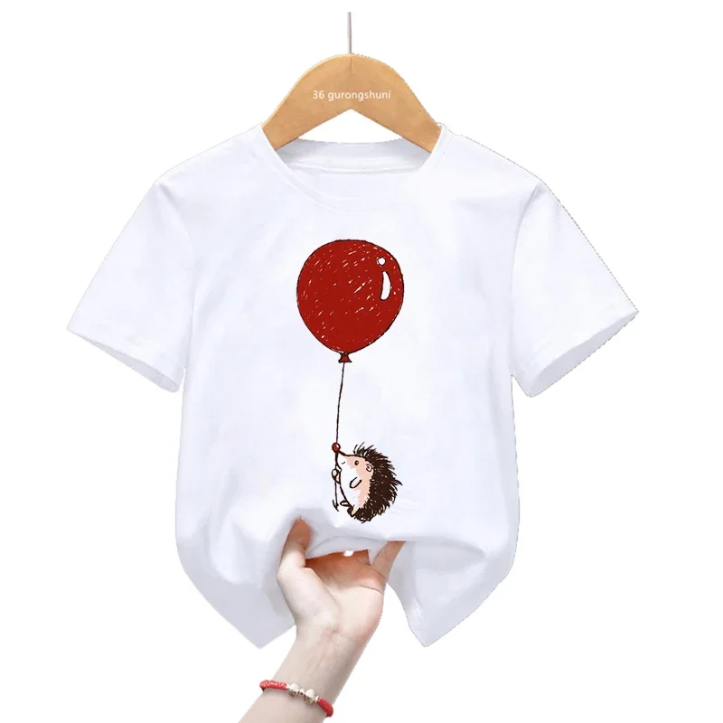 

Cute Hedgehog Loves Balloons Print T Shirt Girls/Boys Harajuku Kawaii Kids Clothes Summer Short Sleeve T-Shirt Children Tshirt