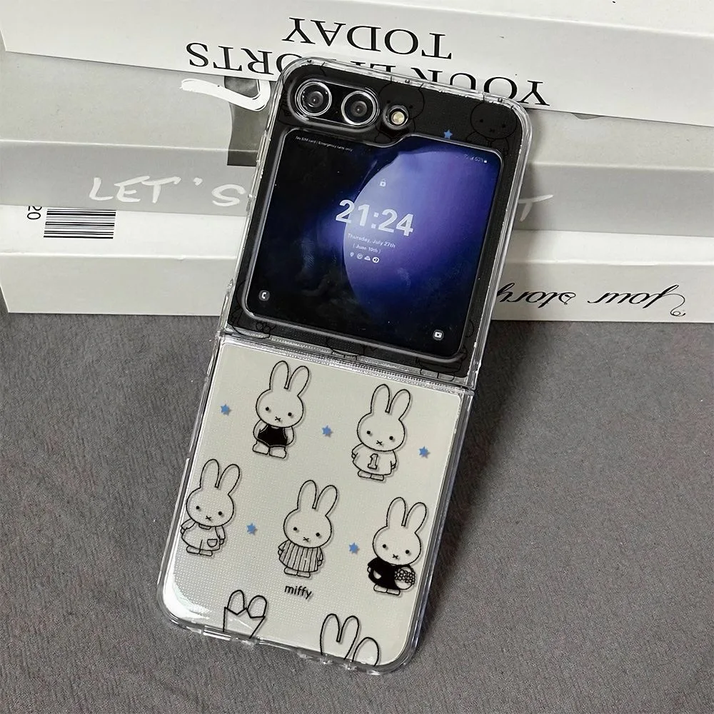 Luxury Cute clear Full Screen line star Phone case For Samsung Z Flip 6 5 4 3 ZFlip7 8 Lovely Cartoon Miffy shockproof Cover﻿﻿﻿﻿