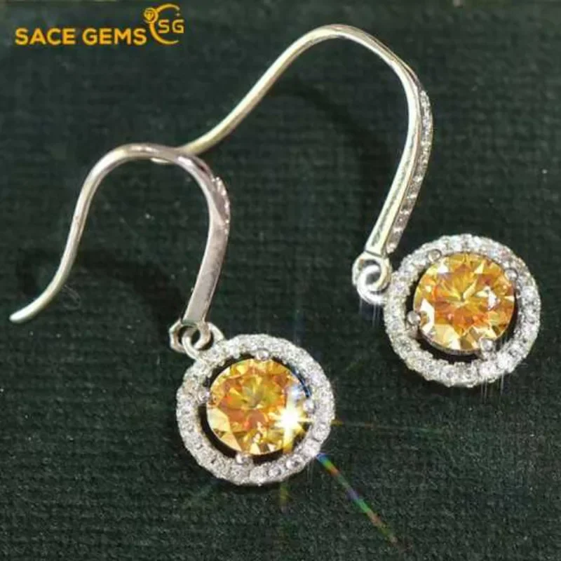 

SACE GEMS Certified 1-2ct Moissanite Drop Earrings for Women Platinum Plating Sterling Silver Diamond Stud Earrings Fine Jewelry