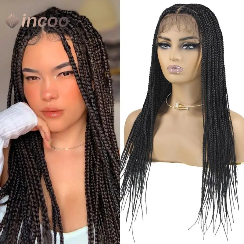 

Synthetic Full Lace Frontal Box Braided Wigs For Black Women 26 Inches African Cornrow Braids Knotless Triangle Box Braiding Wig