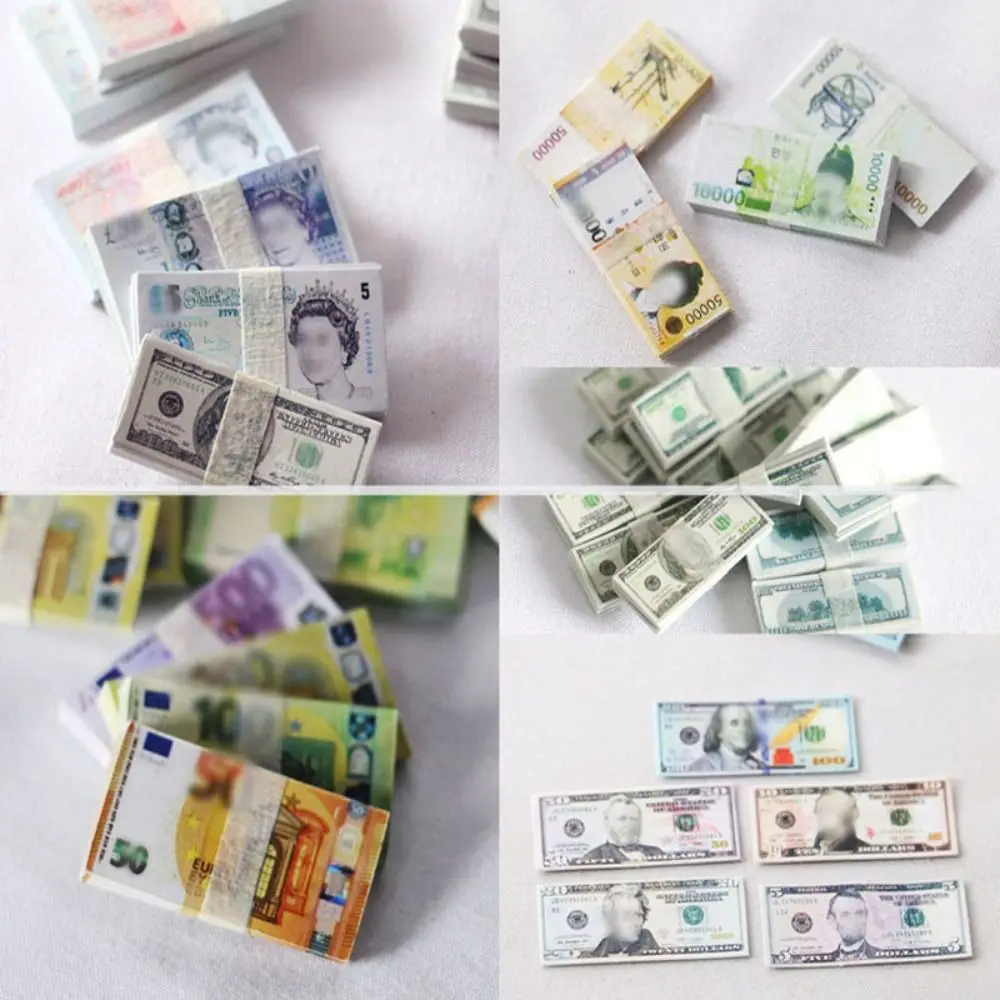 5 Bundles 5 Styles Mini Dollars New Doll Accessories Paper Miniature Play Money Euro British Pound 1/12 Dollhouse Decoration