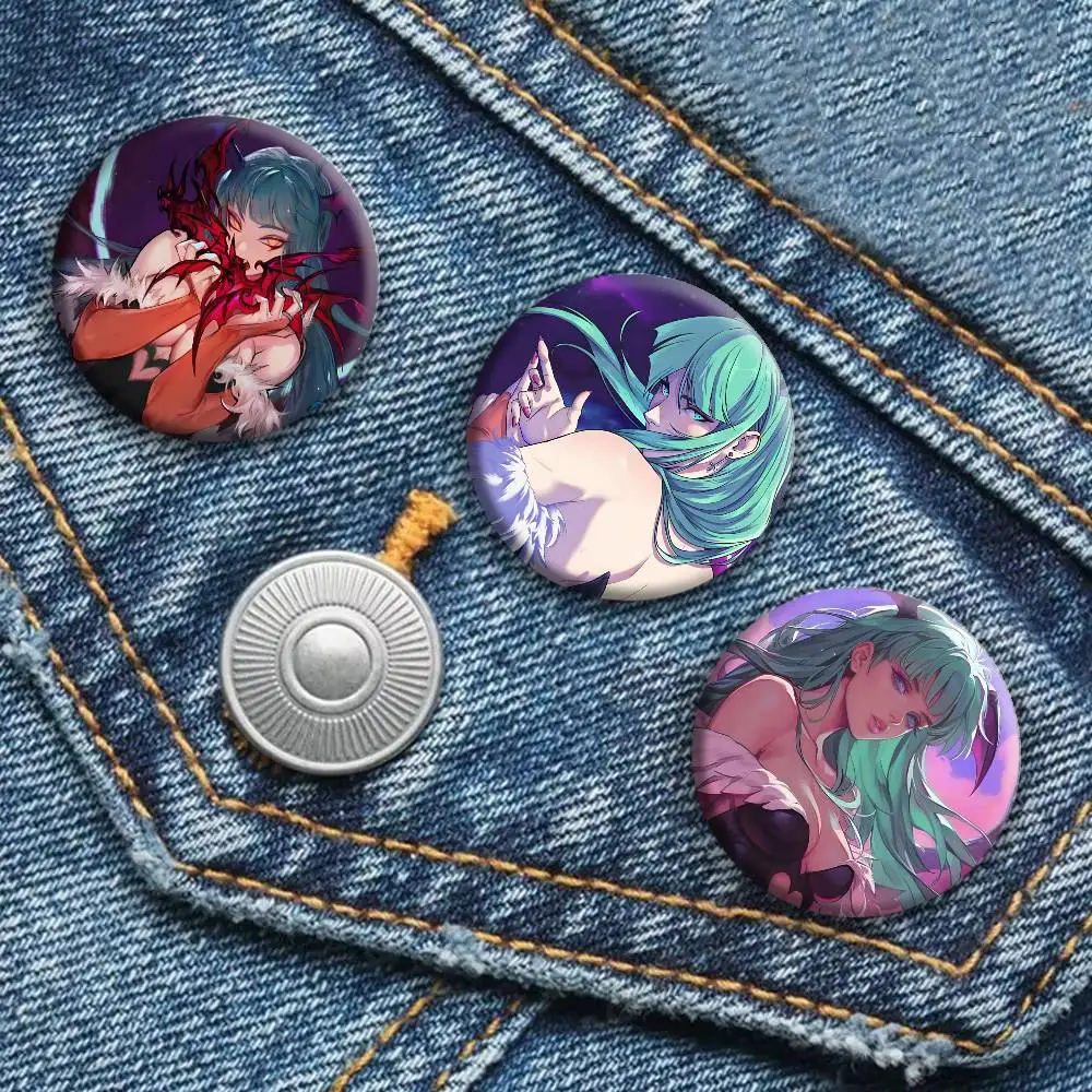 Game Cool Anime Morrigan Aensland Badge Round Art Brooch Clothes Backpack Accessories Lapelnd Laserh