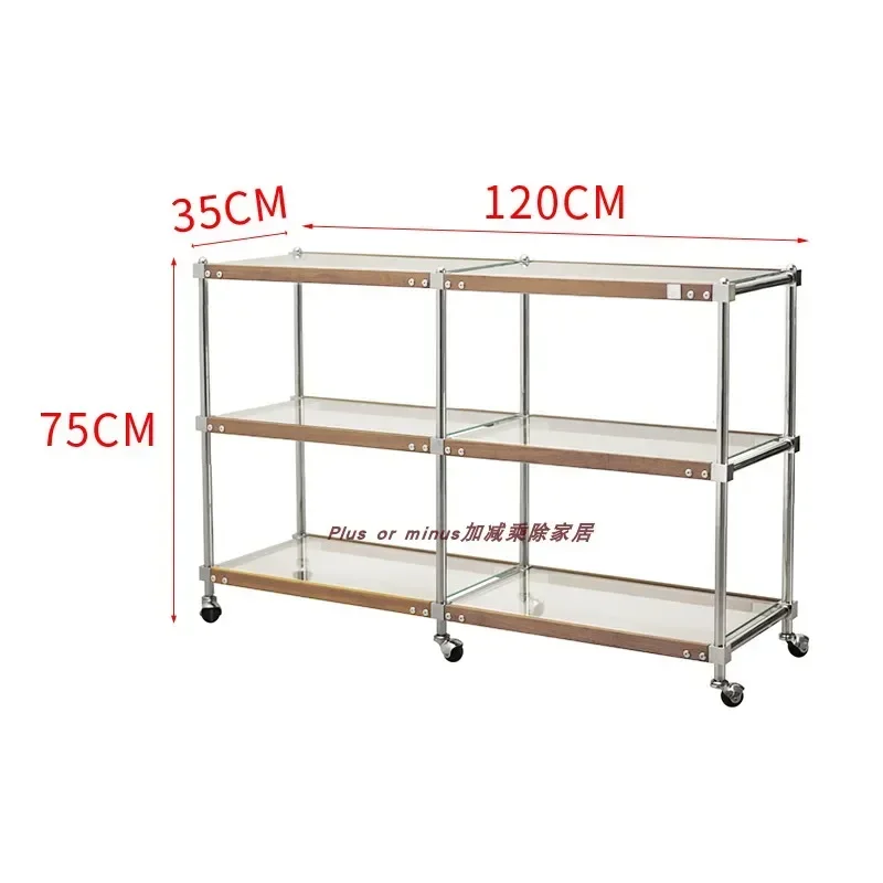 A1 Medieval solid wood rack trolley movable wall multi-layer storage display rack side cabinet with wheel side few
