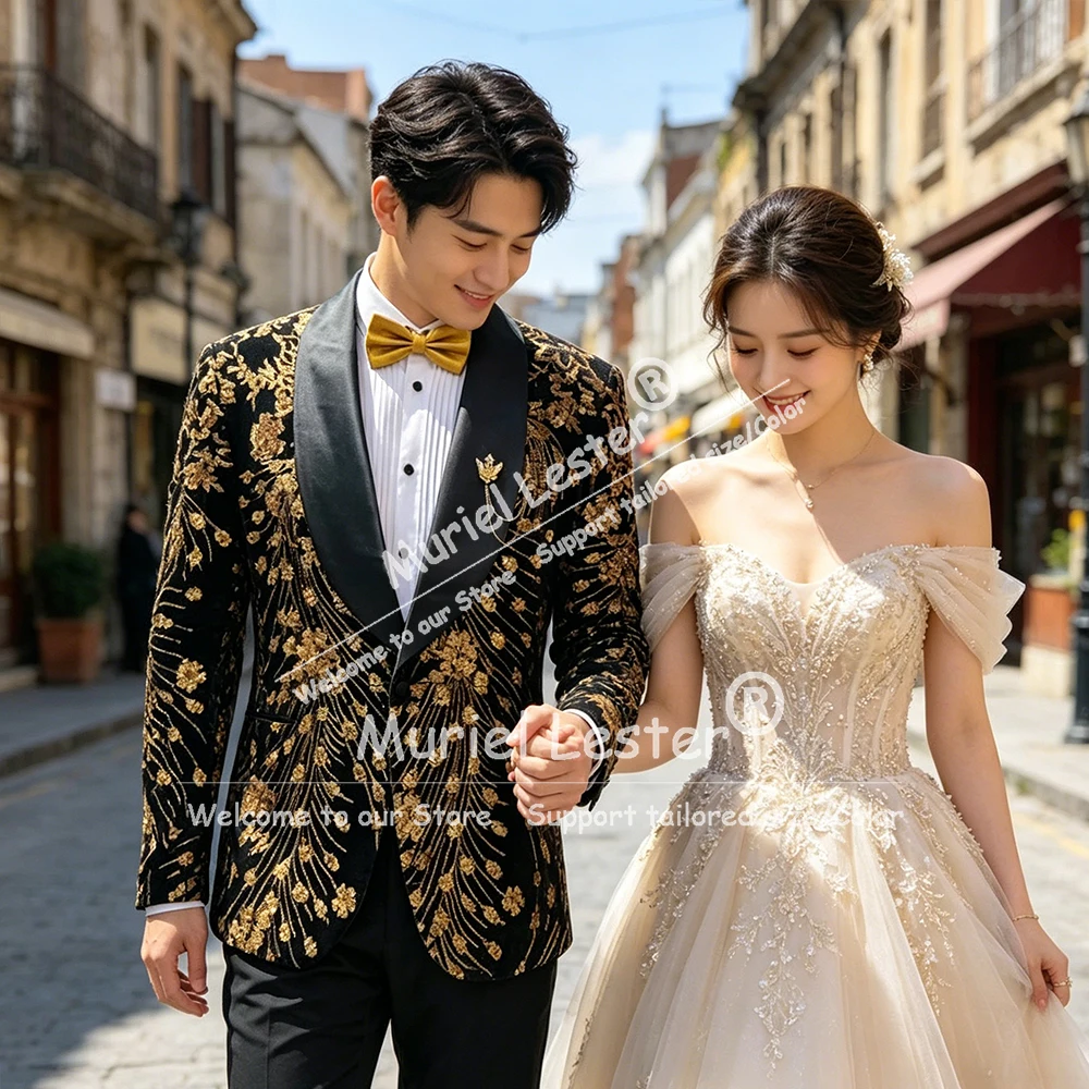 

Exclusive Beaded Crystals Suit Man 2 Piece Sets Groom Prom Tuxedos Custom Made Single Breasted Jacket Pants costume homme luxe