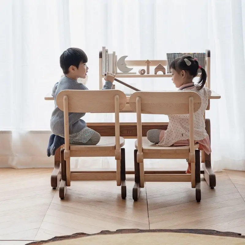 Growth Study Chair, Adjustable Desk and Chair, Lifting Armrest Study Chair Student Wooden Book Desk and Chair