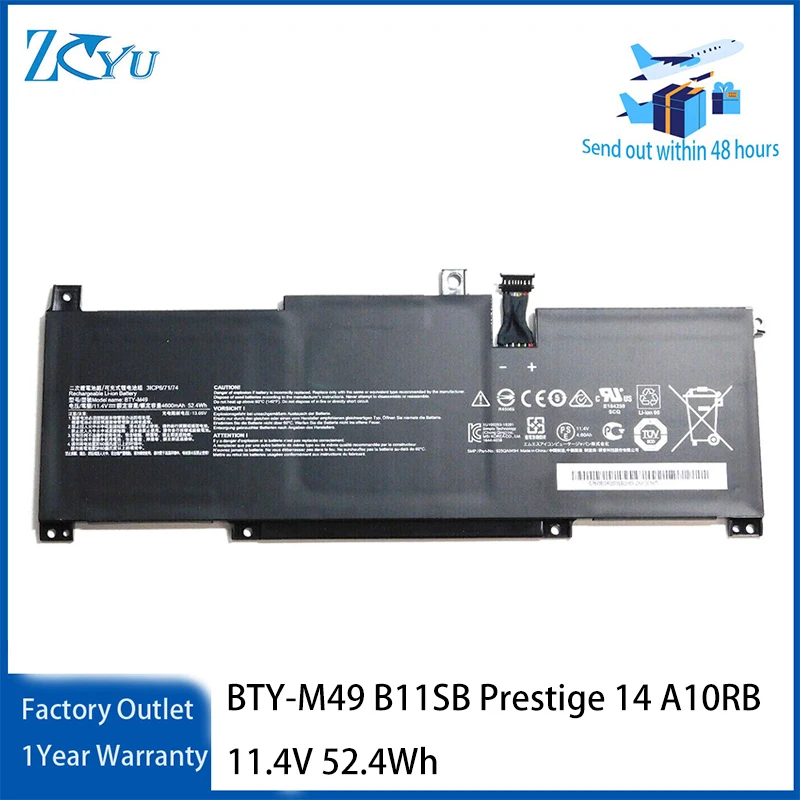 BTY-M49 Laptop Battery for MSI Modern 14 B10MW B4MW B11SB Prestige 14 A10RB 11.4V 52.4Wh