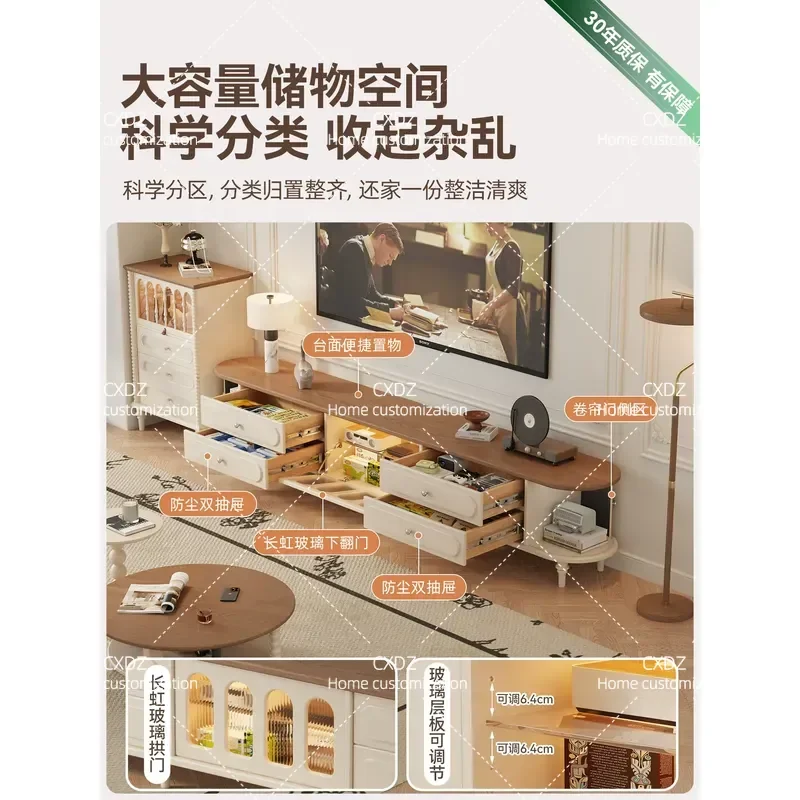 Solid Wood TV Cabinet Living Room Storage Locker American Retro White Home Entertainment Center Console Table