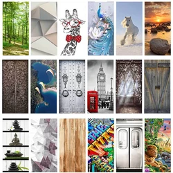 3D Green Forest Entrance Door Wardrobe Decorative Wall Sticker Self-adhesive Bathroom Door Renovation Sticker Removable