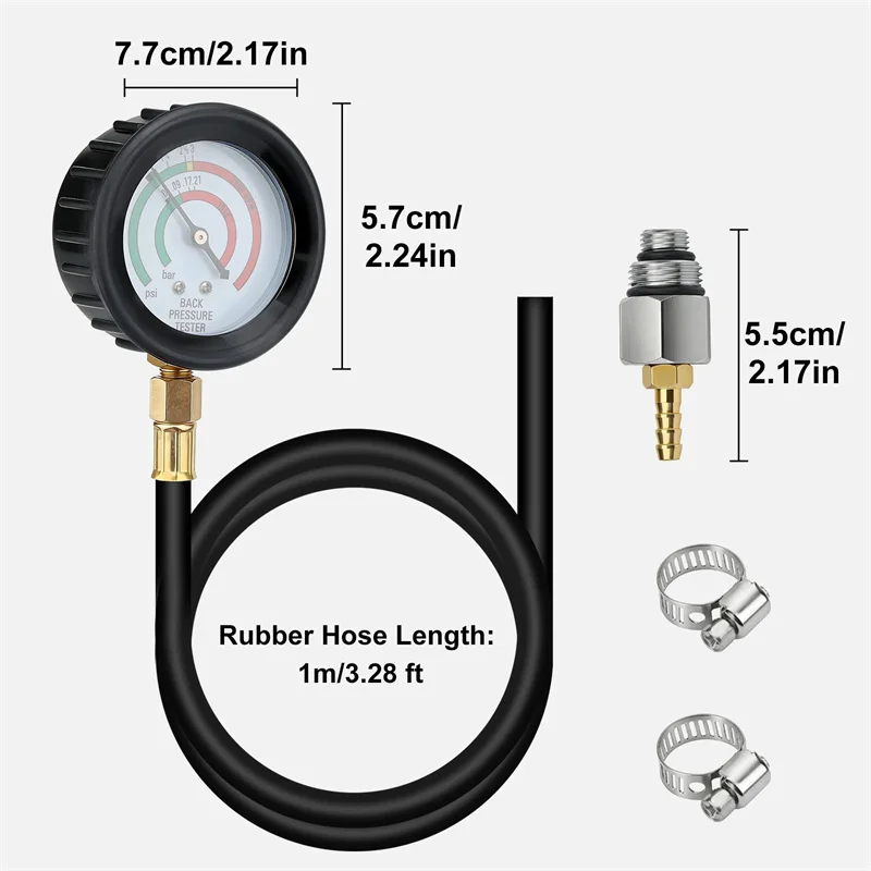 Exhaust Back Pressure Tester HD Pressure Gauge W/ 3.28 Ft Hose M12 M18 Adapters