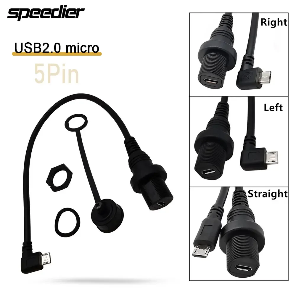 

Waterproof USB 2.0 Micro 5Pin Male To Female AUX Cable Left/Right Angle Flush Panel Mount Data Sync Charging Extension 0.3m/1m