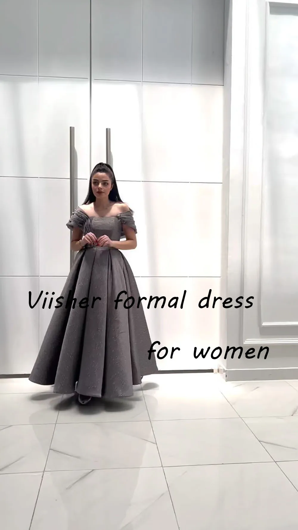 Vestido de noche de línea A De satén gris, sin hombros, sin tirantes, árabe, Dubai, Formal, largo hasta el suelo, vestidos de fiesta de noche