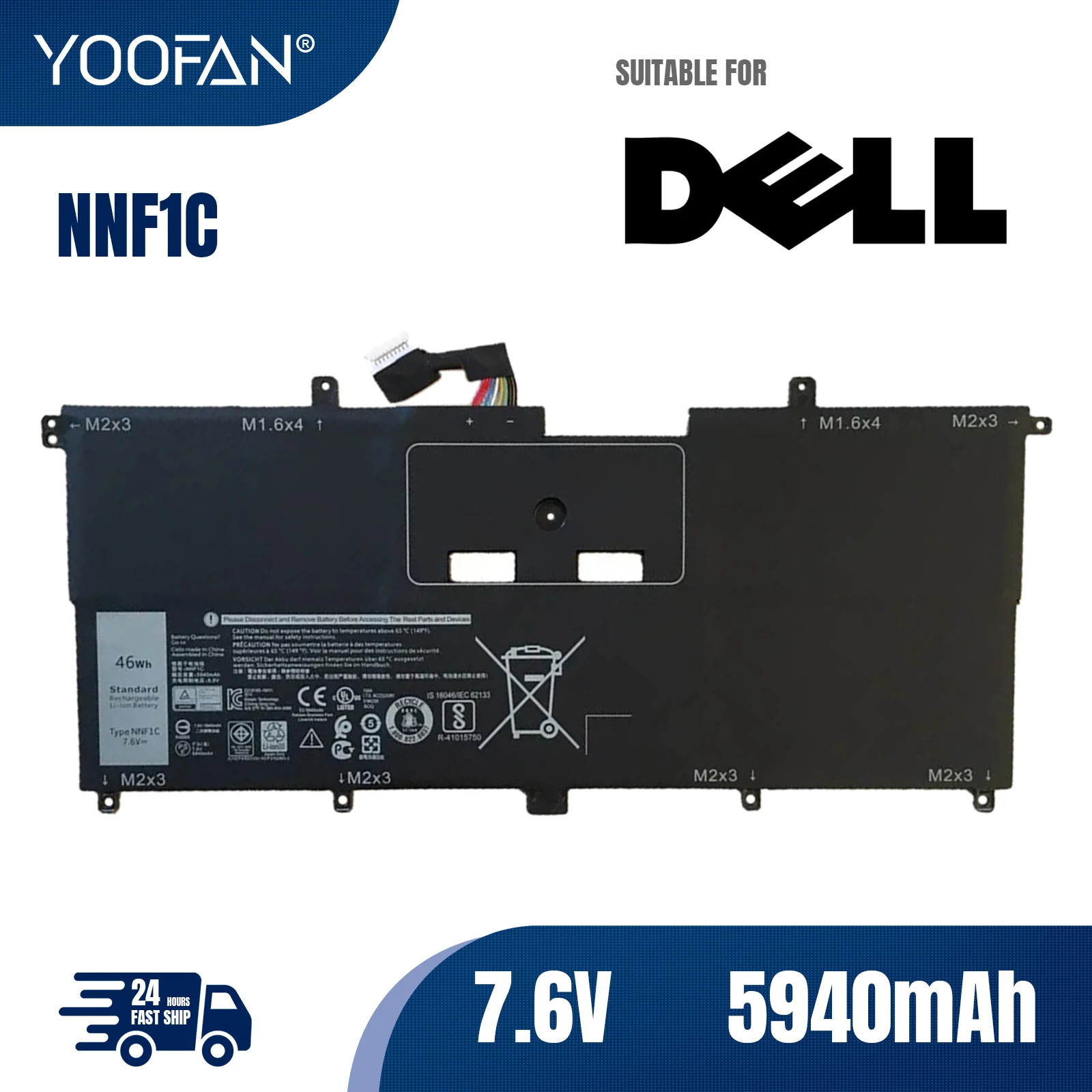 YOOFAN-NNF1C HMPFH bateria do portátil para Dell, XPS 13, 9365, XPS13-9365-D1805TS,D1605TS, N003X9365-D1516FCN, NP0V3, P71G001, 46WH, novo