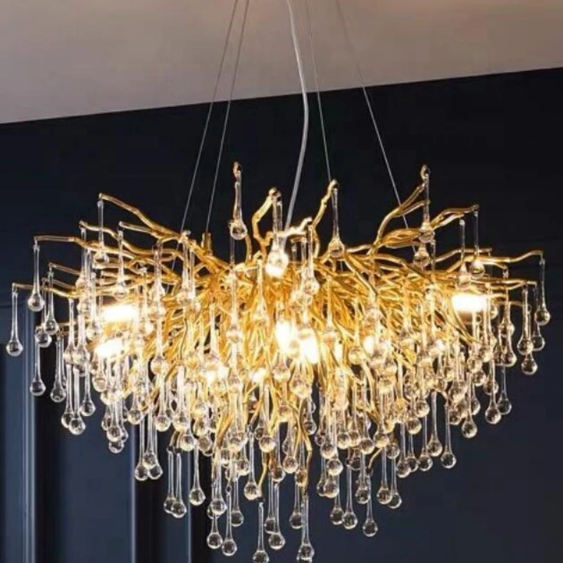 Modern new design gold chandelier living room Portugal modern lighting water drop chandelier wholesale