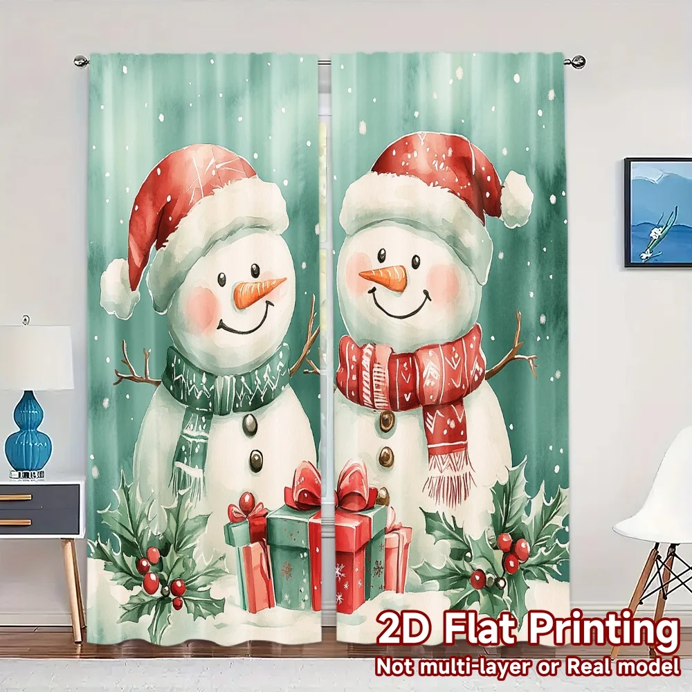 

2pcs,Curtains Cute Snowman Christmas Gifts (3) Popular Contemporary Curtains Fabric Curtains Versatile All Ldeal for Bedroom &