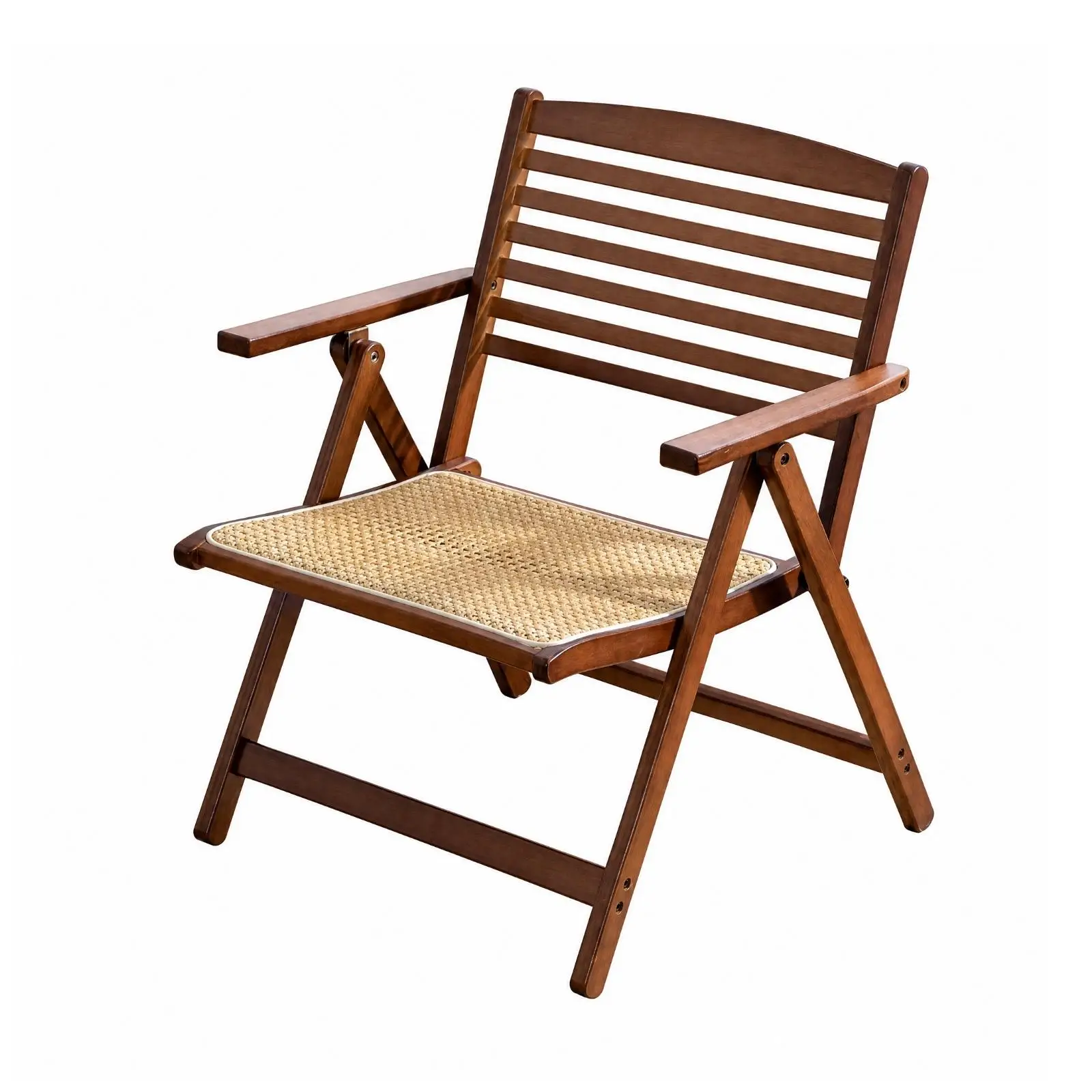 Bamboo Folding Leisure Seat with Armrest Lightweight Rattan Chair Foldable Compact Storage for Indoor Outdoor Seating