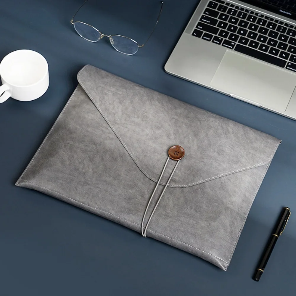 

Retro PU Leather Document Bag A4 Business Laptop Bag with Button Handheld File Folder Office Storage