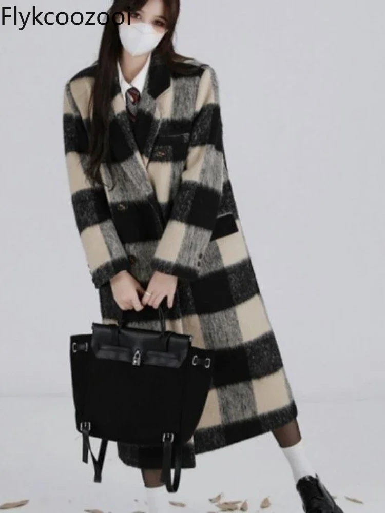

2024 New Mid-long Plaid Korean Loose High-grade Thick Woolen Coat Mainland China Sobretudo Feminino Long Tweed Jacket