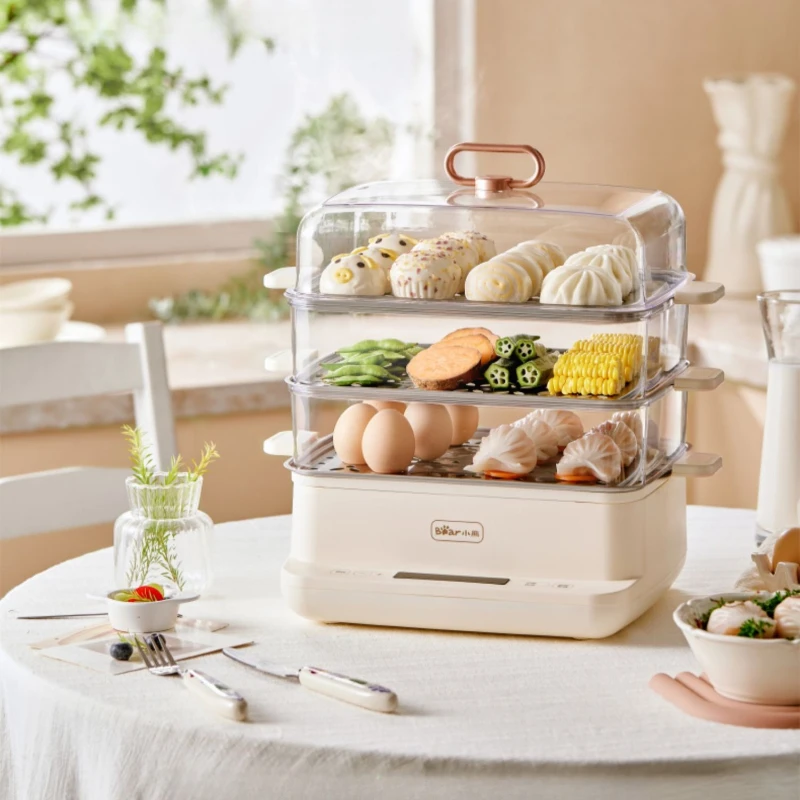 Bear 2025 Multi-Functional Electric Steamer: 3-Layer, Stainless Steel,Ideal for Breakfast
