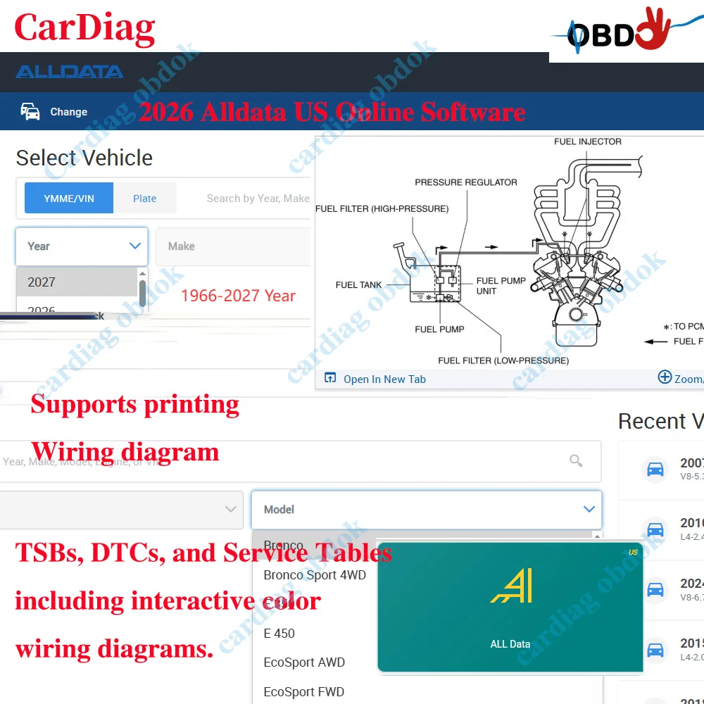 2026 Alldata US Online Software Supports PC Mobile Login Printing Color Wiring Diagrams Auto Parts OEM Workshop Repair Tools