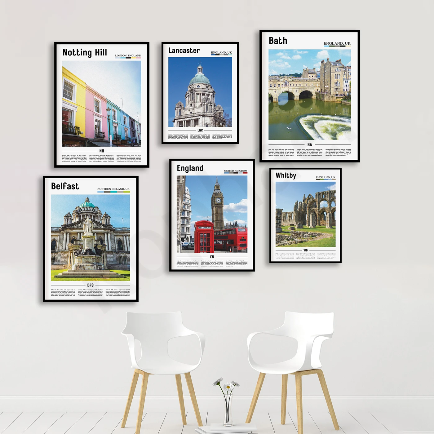 Whitby.Derbyshire.Surrey.Staffordshire. Dorset Norfolk England Belfast Norwich Bath Notting Hill. City Travel Landscape Poster