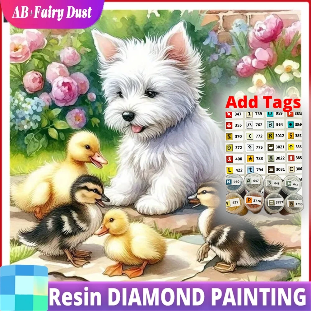 

Алмазная мозаика Resin AB Fairy Dust 5D DIY: собака и утка, полная квадратная/круглая выкладка, новинка 2026 года, декор для дома C