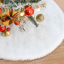 38cm Christmas Tree Skirts White Faux Fur Carpet Round Plush Mat for Home New Year Holiday Party Ornaments Xmas Tree Decoration