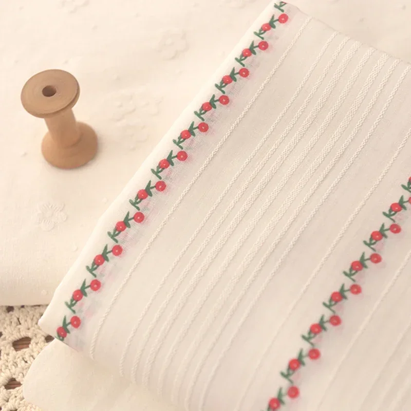 145x50cm Idyllic Minimalist Red Flower Wall Printing Cotton Linen Fabric, Shirt Garment Clothing Handmade DIY Sewing Cloth