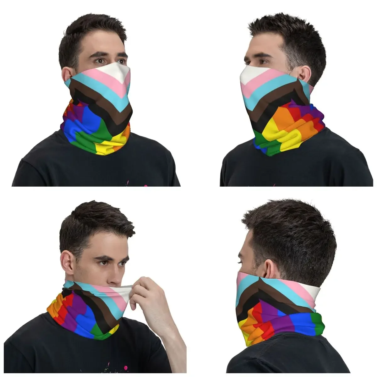 Custom LGBT Progress Pride Flag Winter Headband Neck Warmer Women Men Ski Hunting Tube Scarf Gay Pride Face Bandana Gaiter