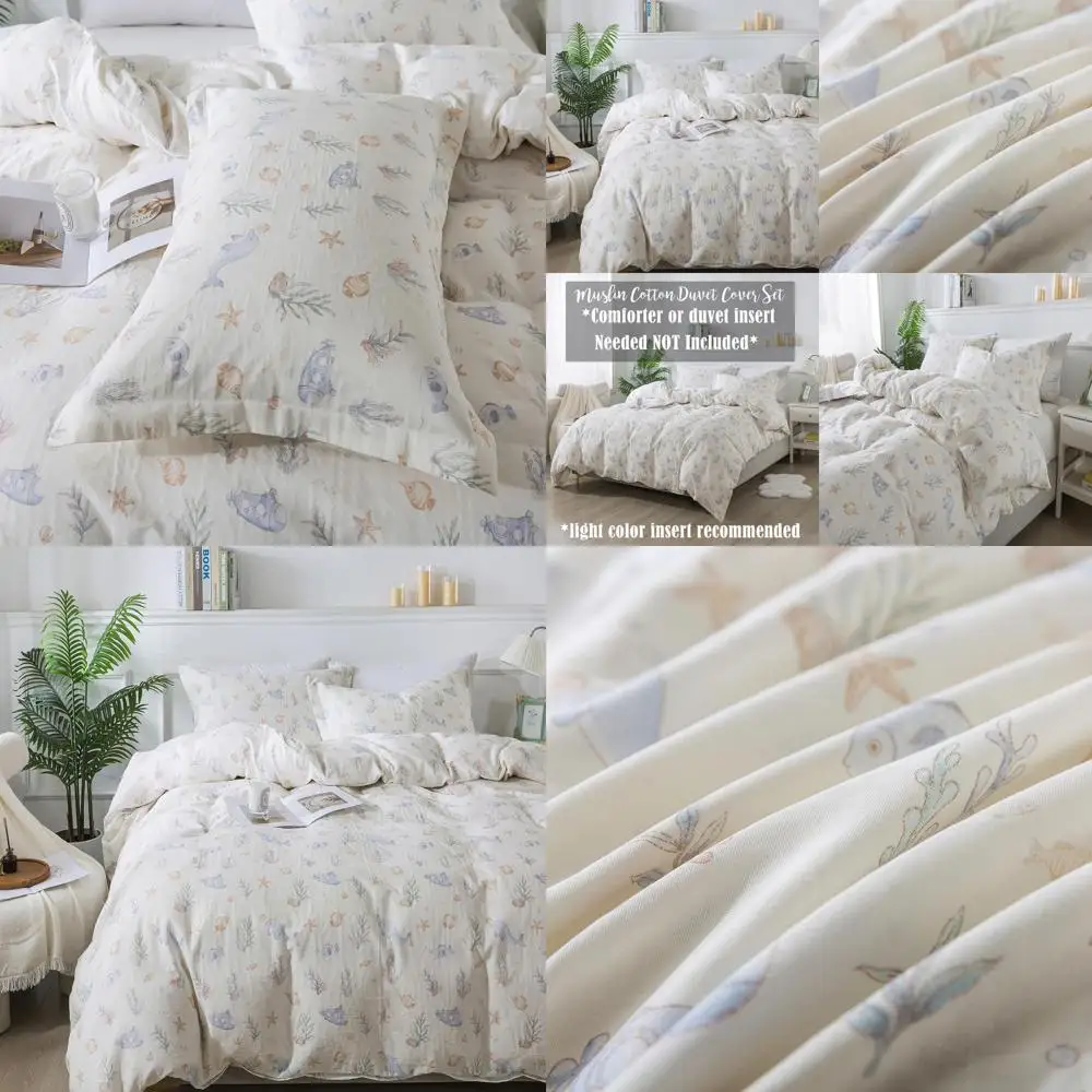 

100% Muslin Cotton Twin Duvet Set - Soft Ocean Theme Kids Bedding (Comforter Not Included)
