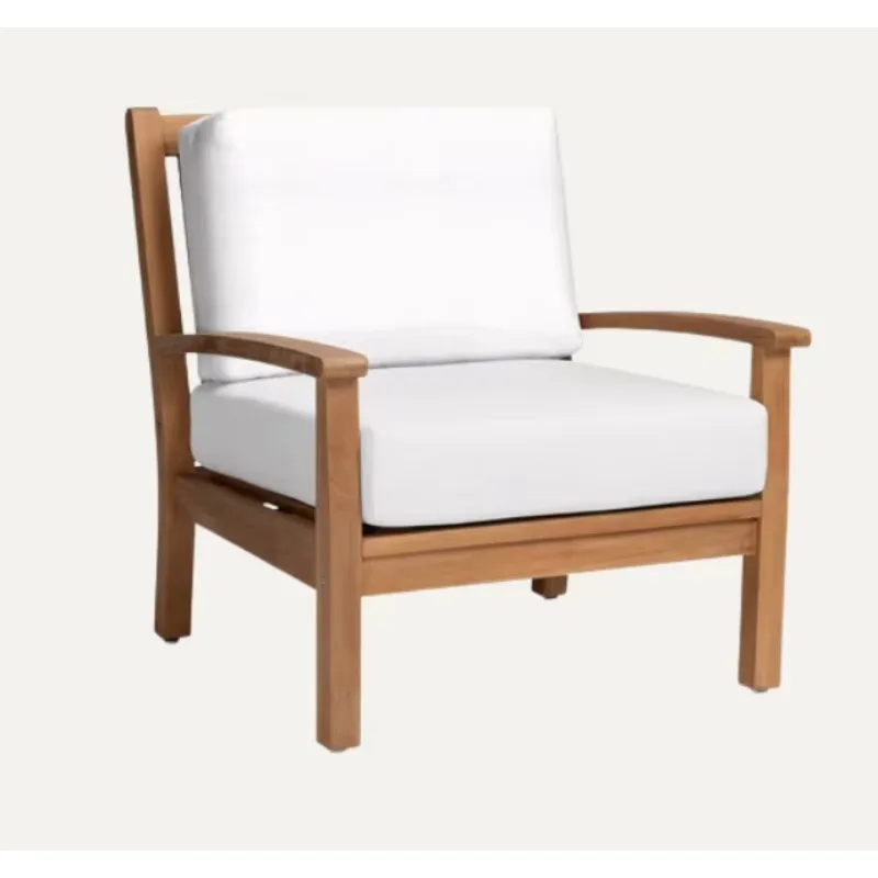 Outdoor Garden Teak Wood Single Sofa Thick Weather Resistant Fabric Cushion Tropical Modern Minimalist Patio Hotel Apartment