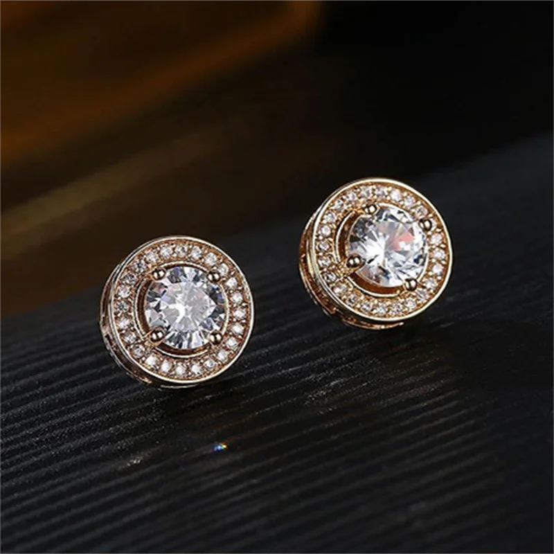 Classic Royal Blue Red Champagne Zircon Round Stud Earrings
