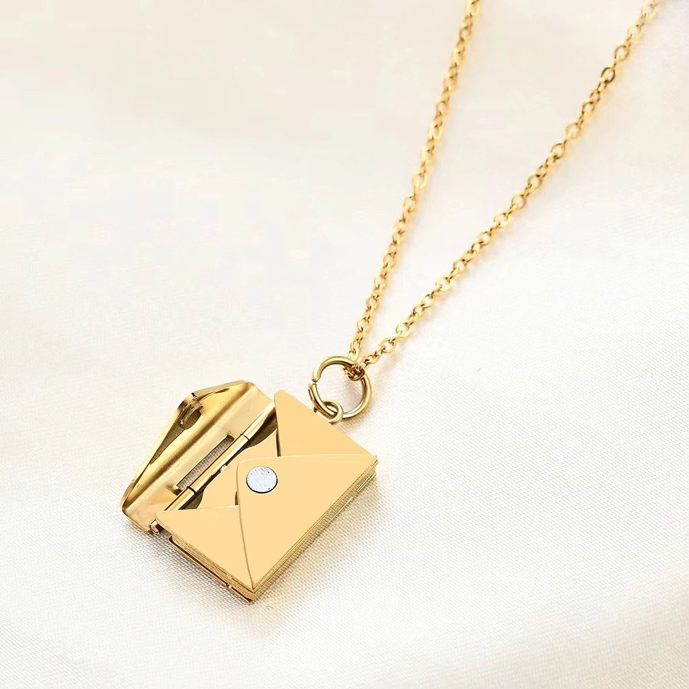 Romantic Love Letter Envelope Pendant Necklace Stainless Steel Jewelry Confession 'Love You' Gift for Valentine's Day