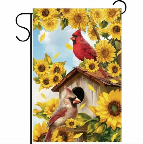 Summer Cardinal Garden Flag Double Sided Spring Sunflower Yard Flags, 12x18 XXQ