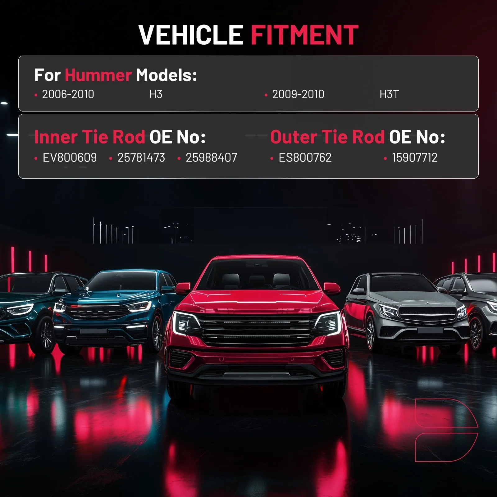 

4PCS Tie Rod Kit Front Inner Outer for 2007-2010 H3 Hummer 3.7L l5 OE：ES800762 EV800609 88877721 25781473