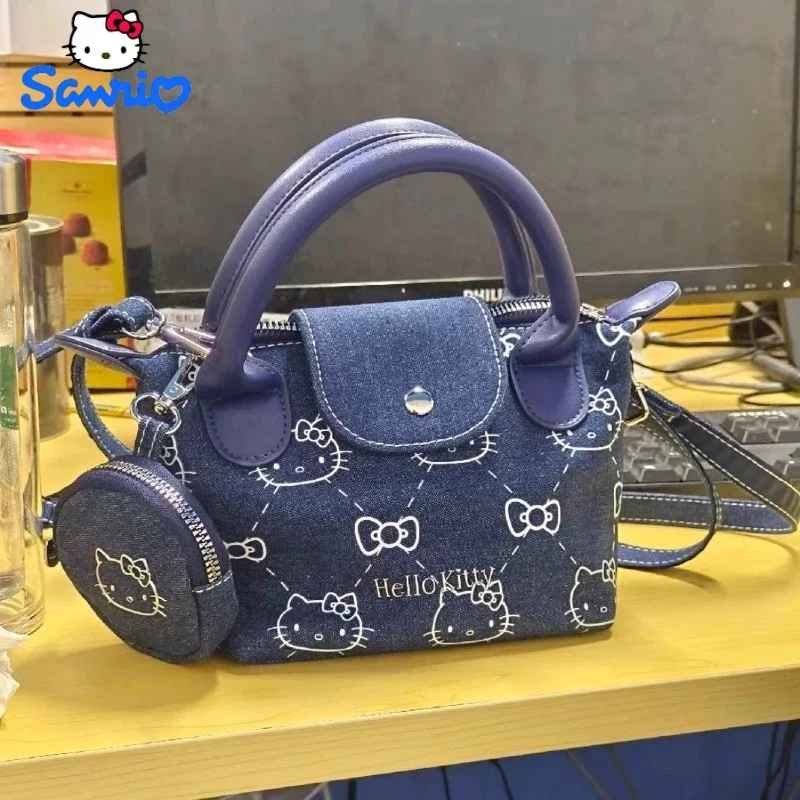 

Sanrio Cute Hellokitty Denim Handbag Cartoon Printed Crossbody Bag Portable Out All-Match Shoulder Bag Holiday Gift