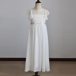 New White Long Bridesmaid Dress for Girls Summer Dress Flower Girl Dresses for Wedding Piano Performance for 7 to 10 Years