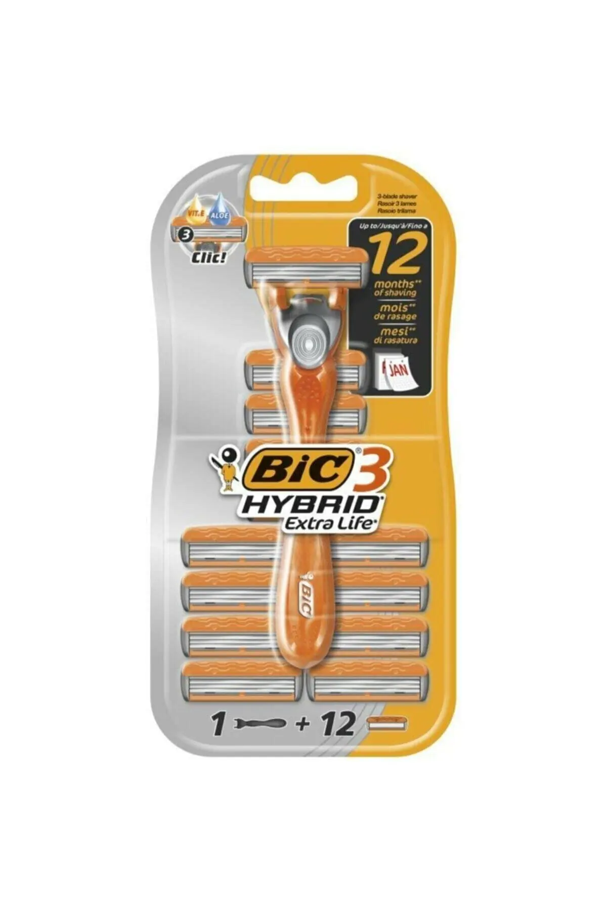 

Bic hybrid extra life jilet-12 monthly package 3 knife technology polymer and chrome plated shaving close and soft