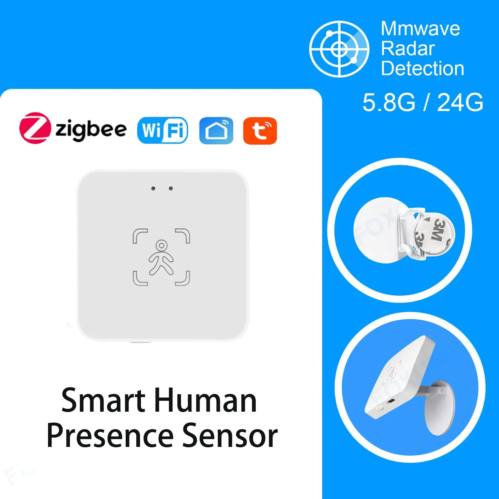 WiFi / Zigbee Smart Human Presence Sensor, Helligkeits-/Entfernungserkennung, Tuya Smart Life Home Automation, für Z2M Alexa, Google