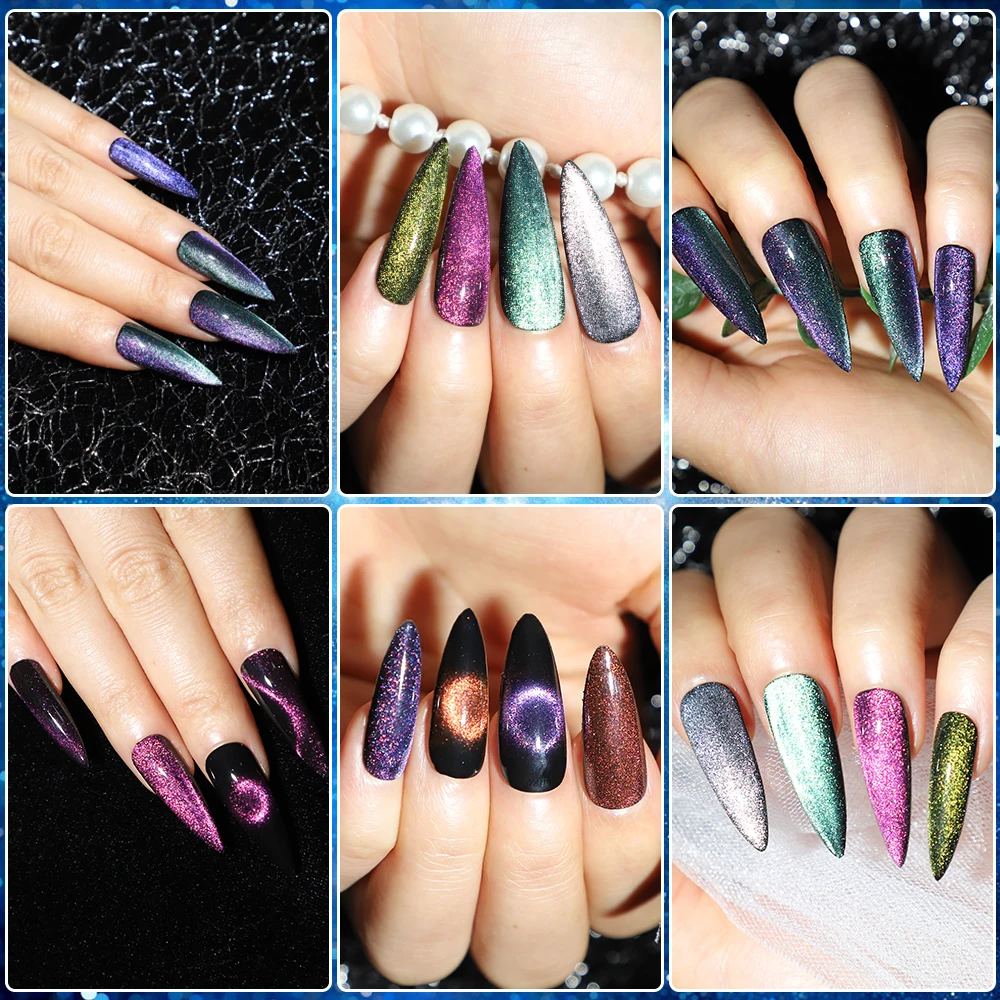 MIZHSE 8PCS Gel Nagellack Set 9D Cat Eye Top Coat Soak Off UV/LED Glitter 9D Cat Eye Magnet Lack Alle Für Nagel Maniküre Kunst