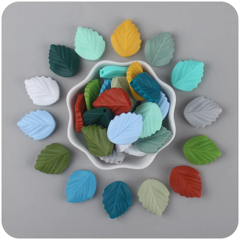 ZW39 5pcs Cartoon Polychrome Mini Leaf Silicone Green Series Bead Jewelry Making DIY Pacifier Chain Necklace Accessories To Make