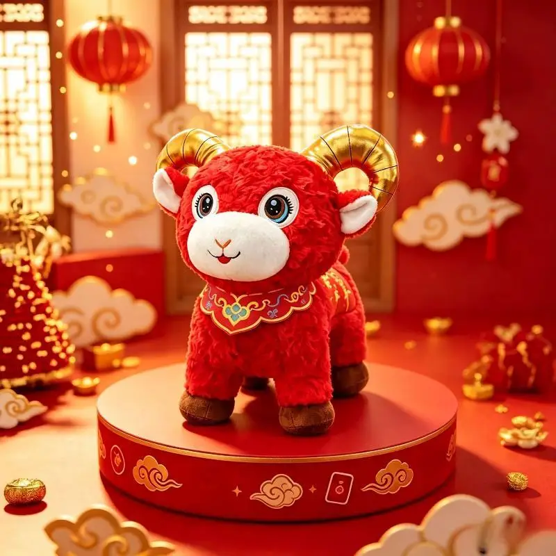 2027 Year Of Goat Zodiac Plush Doll Cute Mascot Stuffed Animal Cartoon Cotton Filled Goat Figurine Home Decor