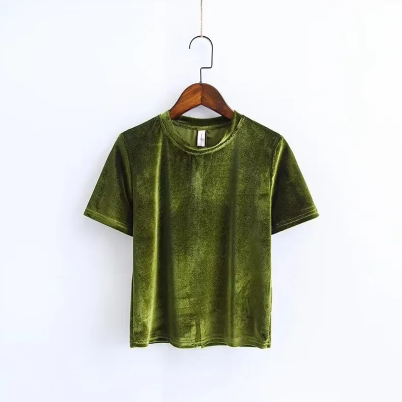 Fashion brand Short sleeve Velour shirt New Woman Solid color O neck Velvet blouse Tee Tops plus size women clothing