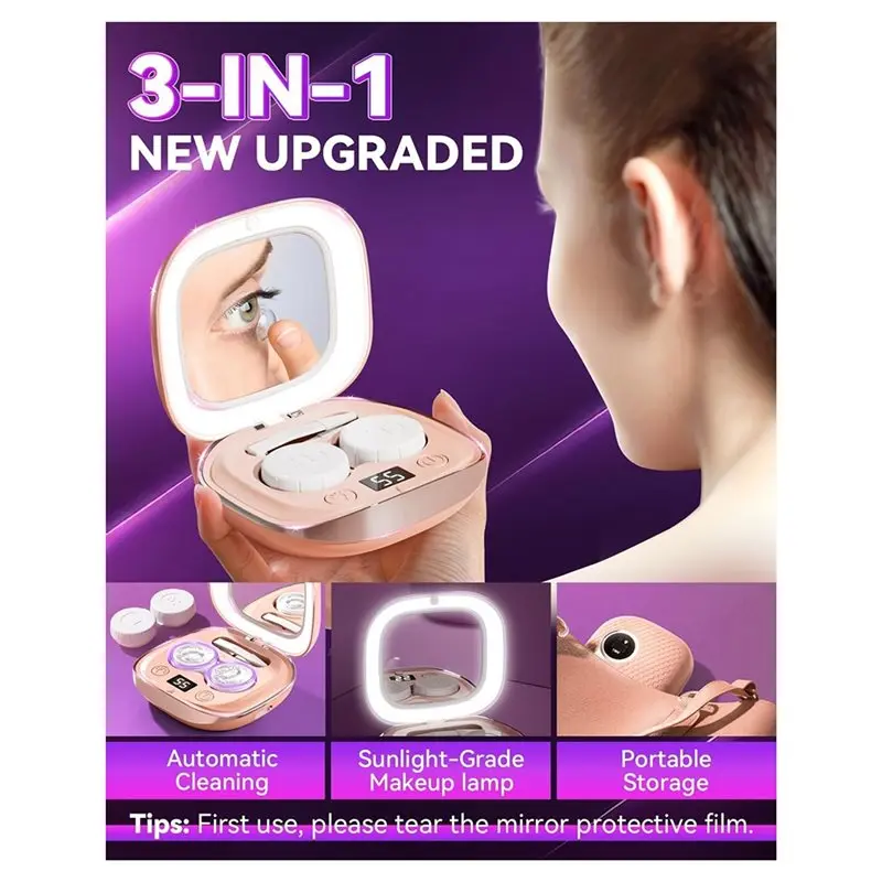 AAAF Ultrasonic Contact Lens Cleaner 99% Brightness, Gentle Cleaning& Portable Home Travel Care Tools