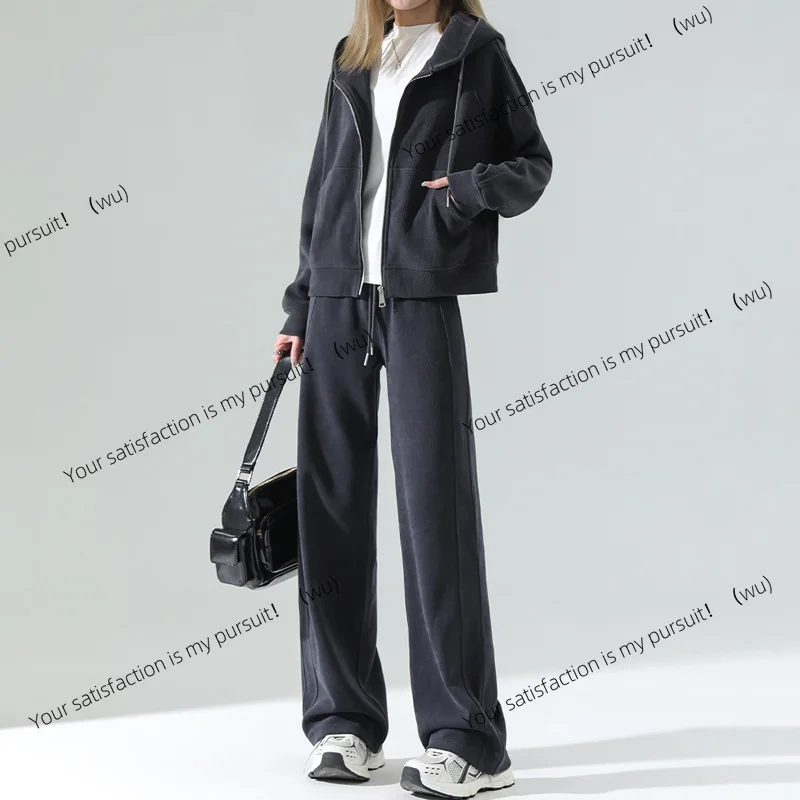 

Повседневный спортивный костюм, женский осенне-зимний комплект из двух предметов с широкими брюками для 25 лет.