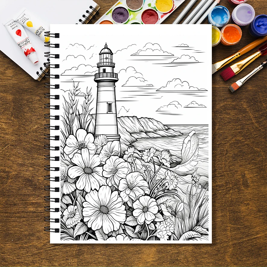Lighthouse in the Dark Adult Coloring Book - 8.3x 11.2 Inch 32 Page Coloring Book - Helps Reduce Stress and Ease Emotions