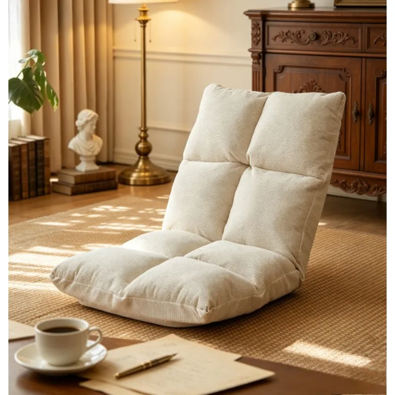 Adjustable Bay Window Sofa Chair, Foldable Floor Seat with Removable Washable Cover, Single Cushion for Dorm, Balcony, White