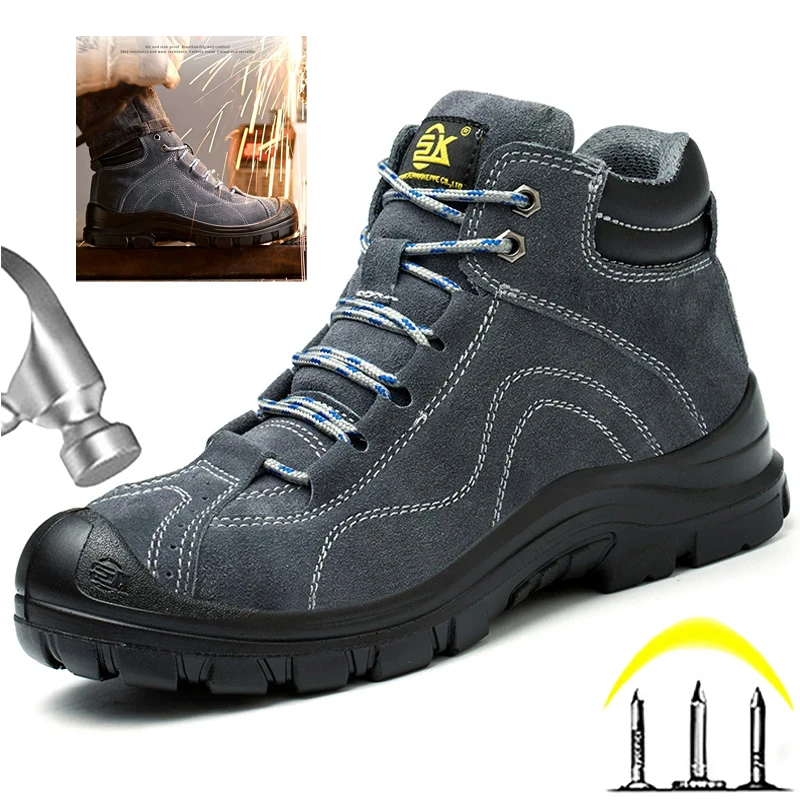 Construction Men Work Shoes Anti Scald Welding Shoes Puncture-Proof Safety Shoes Men Boots Indestructible Shoes Wear-resistant