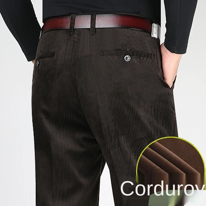 Dubbele geplooide corduroy broek heren zwart bruin dikke warme losse hoge taille broek voor herenkleding 2021