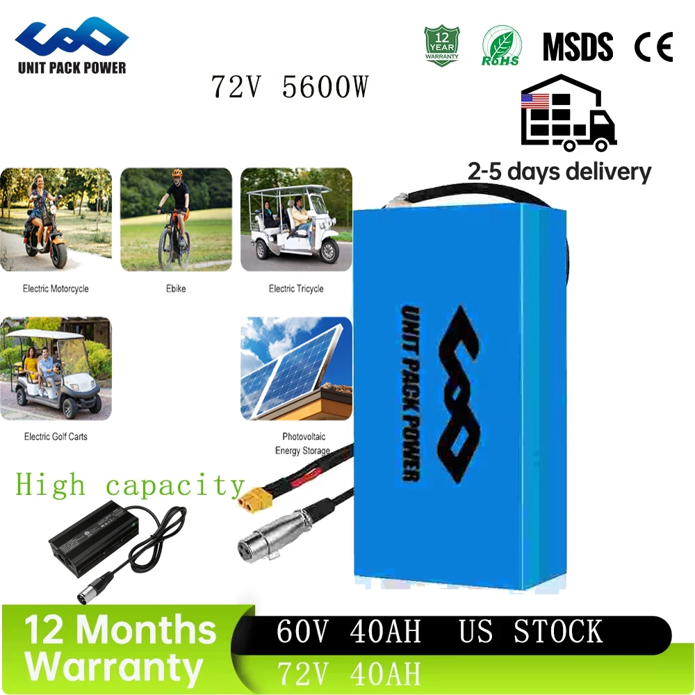 48V 40Ah E-Bike Akku-Pack 60V 25AH 72V 52V 36V Elektrofahrrad E-Scooter PVC-Batterie 750W 1000W 1500W 1800W 2000W 3000W