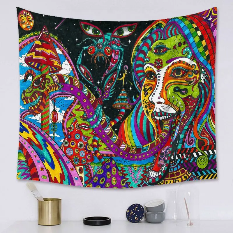 VIKAMA Psychedelic Trippy Monster Tapestry Colorful Weird Multi Eye Face Hippie Wall Hanging Bedroom Dorm Decor